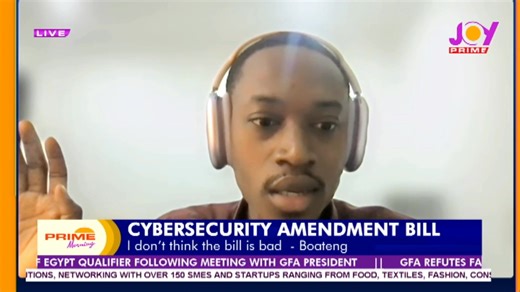 3.3K views · 28 reactions | In the bill, for every fine, the CSA gets 50% of it. It looks like the fine is just a means to make money — Software Engineer Kwaku Ofori Boateng on the Cybersecurity Amendment Bill  Watch the full episode: https://youtu.be/jGQDNxOrtDI #PrimeMorning with Razak Musbau-Journalist | JoyNews | Facebook