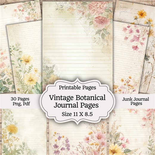 Vintage Botanical Junk Journal Kit 30 Pages, Printable Floral Ephemera Pack, Antique Collage Sheets Scrapbook Bundle - Etsy