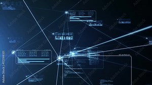 Global Computer Network. Software source code and program data in the virtual space. Perfect to use as a technology or futuristic background. Blue color. Seamless loop. Alpha channel included. 4K