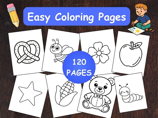 120 Easy Coloring Pages for Toddlers & Preschoolers | Simple Animal, Shape, Vehicle Designs (PDF Download) - Etsy