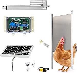 DC HOUSE Automatic Chicken Coop Door Opener Solar Powered with Sensor Include Battery Remote Control Duck Coop…