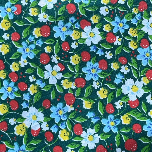 Vintage Floral Sheet Fabric, Cherries, Wildflowers, Green Cotton Blend - Etsy