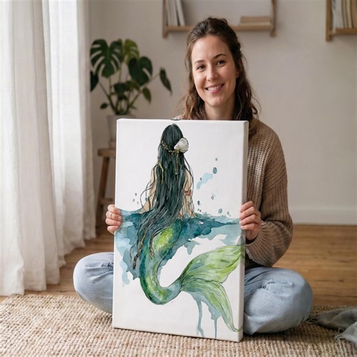 Mermaid Canvas Wall Art for Bathroom Decor - Etsy