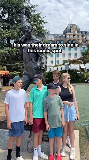 Singing a Queen song in front of the Freddie Mercury statue in Switzerland. Iconic. Who knows this song?? #acapella #singing #freddiemercury #familysinging #familyfunpack | Family Fun Pack