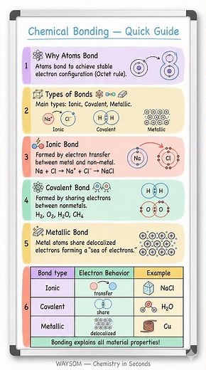 Chemical Bonding Explained in 60 Seconds | Ionic, Covalent & Metallic Bonds Made Simple