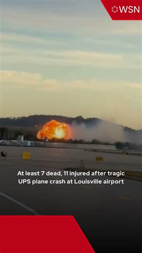 A UPS (United Parcel Service) cargo plane crashed at Louisville’s international airport, triggering an explosion and sending smoke and flames nearly a mile from the site. The plane crashed around 5:15 p.m. as it was taking off from SDF, heading toward Daniel K. Inouye International Airport in Honolulu, Hawaii. At least seven people have died, and 11 others are injured. Two remain in critical condition, while eight have non-life-threatening injuries at UofL hospitals. UPS wrote in a statement, "W