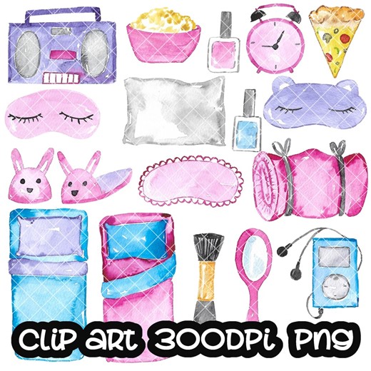 Girl Slumber Party Clip Art, Watercolor Clipart (PNG, Instant Download) - Etsy