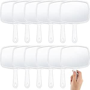 Geetery 12 Pcs Hand Mirror Handheld Makeup Mirrors with Handle Wall Mount for Cosmetic Bathroom Home Barber Salon Travel Portable Beauty School Gift for Women Student 6.69 x 9.45 Inch(White)
