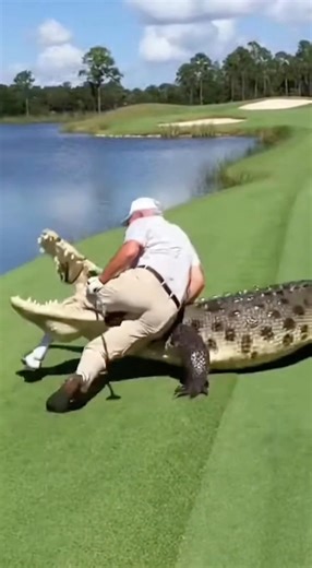 This crocodile wouldn't let the old man play golf.