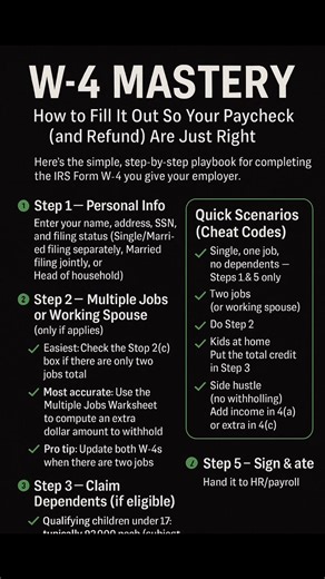 W-4 Mastery: How to Fill It Out So Your Paycheck (and Refund) Are Just Right #taxes #savemoney | Sharif Ceasar | Facebook