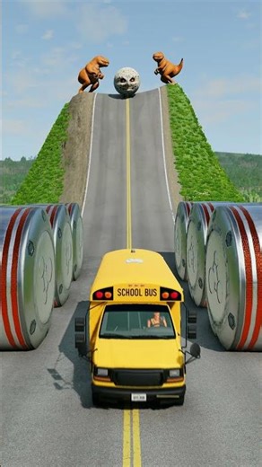 Car & School Buses vs Hydraulic Crush - BeamNG.Drive