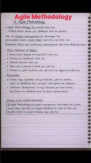 Agile Methodology explained in simple words 📘Perfect for quick revision before exams ✍️💡