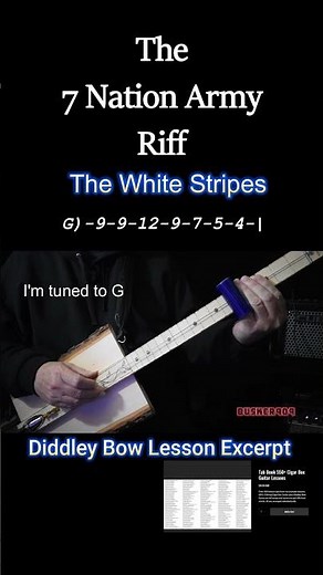 7 Nation Army Riff on the Diddley Bow - 1 String Cigar Box Guitar Lesson w Tab (White Stripes)