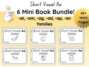 Short Vowel Aa CVC Word Family Mini Book Bundle | 6 Printable Phonics Flipbooks