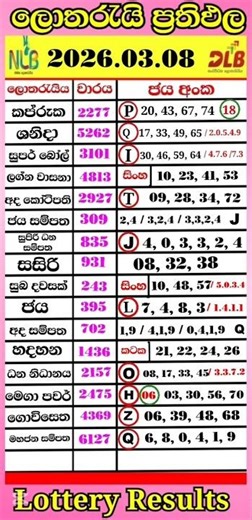 🔴Live | 2026.03.08 ලොතරැයි ප්‍රතිඵල today DLB NLB lottery Results ඉරිදා today #superlotto