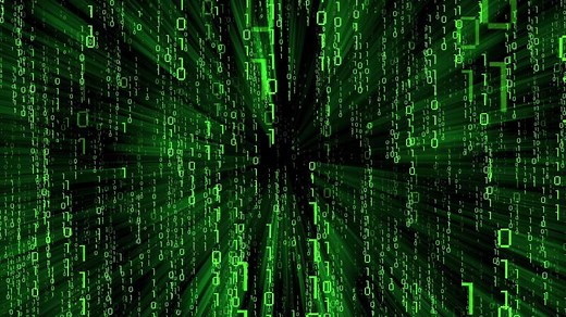 Green Matrix Style Numbers Falling Down blended with Light Rays