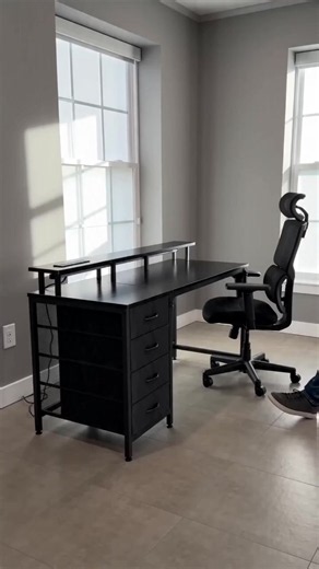 Versatile Black Computer Desk with LED Lights & Power Outlets