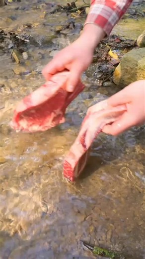 Cook Loop | Outdoor Cooking | Fire & Meat 🔥 on Instagram: "🥩 Juicy Tomahawk Steaks by the Stream: Cooked in a Stone Oven from Scratch Primitive cooking at its finest! . . . . #fyp #foodie #yum #viral #reels #steak #cooking"