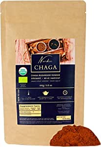 Nordic Organic Chaga Mushrooms Powder - (100 Servings) Chaga Powder for Chaga Tea, Beverages, and Smoothie Including Recipe eBook - 100% Wild Harvested Chaga Mushrooms (100 Servings)