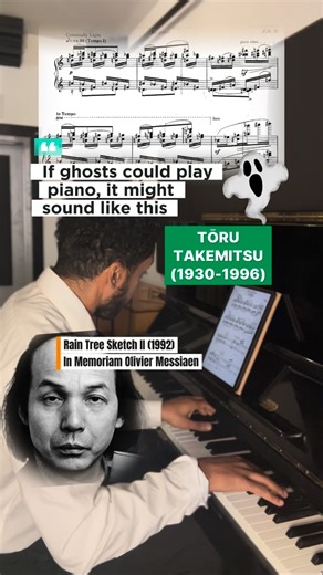 Rashaan Rori Allwood on Instagram: "Toru Takemitsu (1930–1996) was a Japanese composer who fused Eastern and Western traditions, blending Japanese aesthetics with the colors and harmonies of Debussy and Messiaen. His works such as Rain Tree Sketch and From me flows what you call Time create dreamlike atmospheres through delicate textures, silence, and fluid pacing. Takemitsu treated sound as poetry, exploring memory, nature, and emotion through tone and space. #ToruTakemitsu #Takemitsu #RainTree