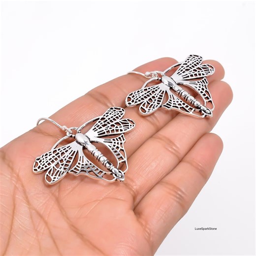 925 Sterling Silver Dragonfly Dangle Earrings, Nature Insect Drop Earrings Minimalist Animal Jewelry, Handmade Silver Earrings, Gift for Her - Etsy
