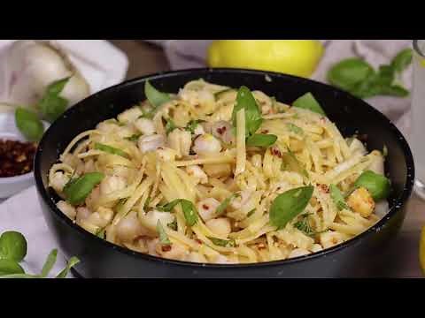 Spicy Linguine and Bay Scallops Recipe with Lemon Basil
