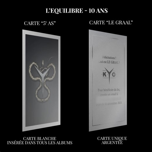 Merci beaucoup les amis pour vos nombreux partages de votre carte du 5e As ! On est ravi que ce bonus glissé dans chaque album vous plaise 🃏🙌 On a hâte de découvrir le ou la gagnant(e) de la carte du Graal. Pour rappel : le gagnant sera celui ou celle qui trouvera la carte unique argentée du Graal dans son vinyle !! | KYO