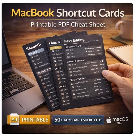 MacBook Shortcut Cards | Printable PDF Cheat Sheet | 50+ Keyboard Shortcuts for Macos 2026 - Etsy