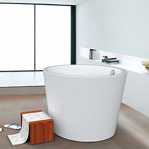Japanese Soaking Tub,43''White Acrylic Round Bathtub,Bathroom Tub