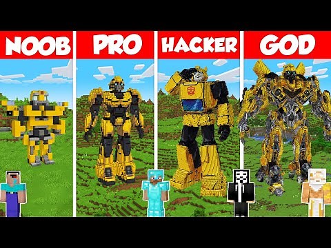Bumblebee Transformer Build Battle Challenge - Noob vs Pro vs Hacker vs God - Minecraft Animation