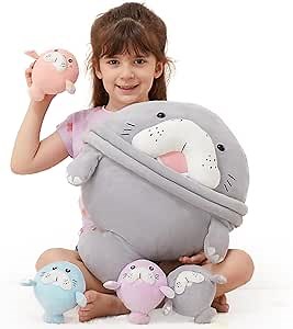 MorisMos Manatee Stuffed Animal Plush with Babies – Large Sea Cow Toys,Soft Stuffed Manatee Hugging Pillow for Kids Adults,Marine Animal Gift & Ocean Plush for Home Decor,CPC Certified