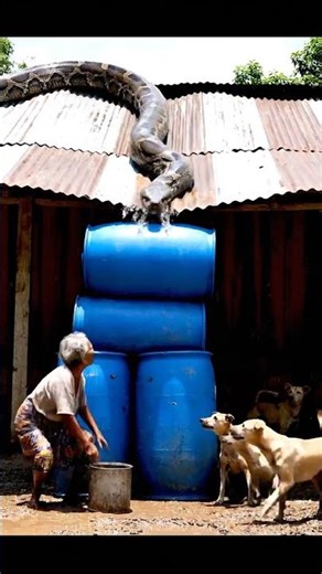 Giant Python Crashes the Roof — Dogs React Instantly 😱🐍 #wildlifeentertainment #villagelife #shorts