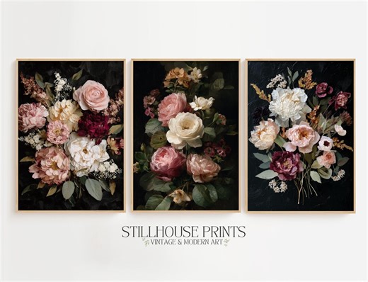Moody Floral Print Bundle - Vintage-inspired Still Life Wall Art Set, Dark & Dramatic Flower Prints, Romantic Digital Download 2230 - Etsy