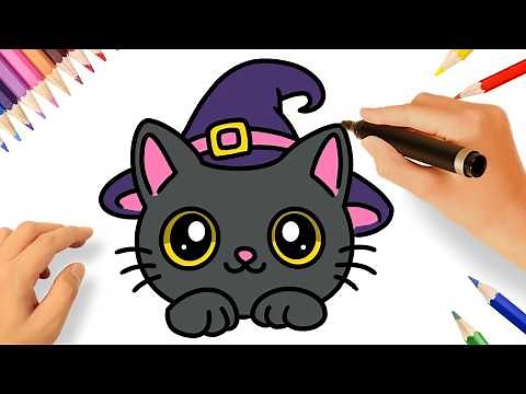 HOW TO DRAW A CUTE KAWAII HALLOWEEN CAT EASY 😻
