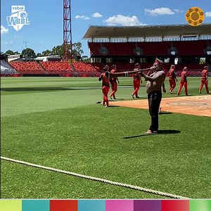 Epic. Big thank you to Uncle Allen Madden from the Gadigal mob for performing the Welcome to Country before the Renegades and Scorchers came together in a Barefoot Circle 👣 #NAIDOC2020 | Weber WBBL