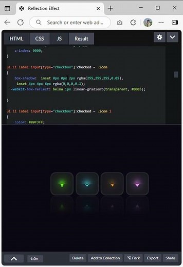 Reflection Effect Menu UI – Satisfying CSS Animation | HTML & CSS UI Design Shorts #shorts #coding