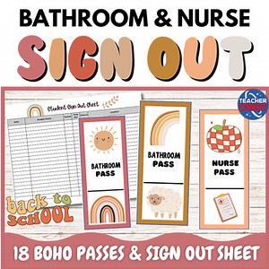 Bathroom Sign Out Sheet Pass Classroom Management Boho Back to School