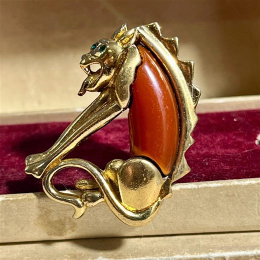 Sphinx Mythical Creature Brooch 1960s Gold Tone Orange Resin Figural Pin Vintage Jewelry - Etsy
