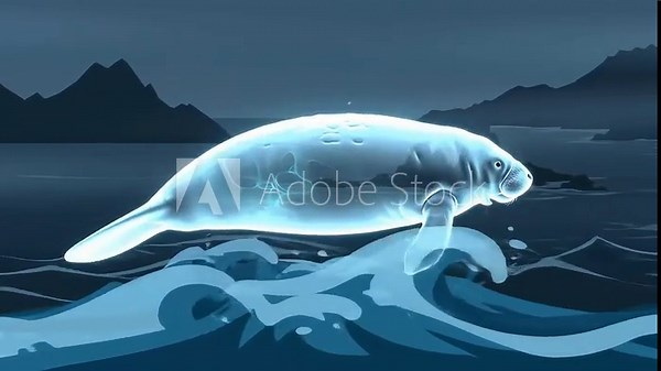 Underwater Wonder Animated Manatee Swimming Near Coastline