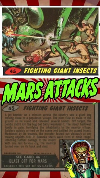 Mars Attacks 1962 Trading Card #45 - "Fighting Giant Insects"