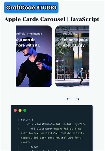 Apple Cards Carousel | JavaScript | CraftCode STUDIO #codinglife #htmlcss #computerscience #webdeveloper #android