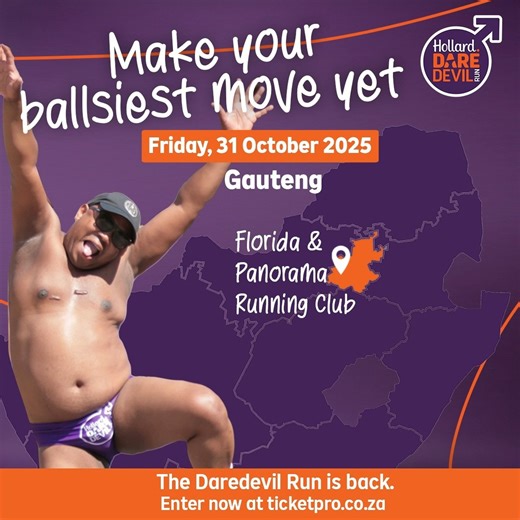 Hollard Daredevil Run on Instagram: "The men of Gauteng are gearing up for their boldest move yet at this year’s Daredevil Run 🏃. Can’t make it to Zoo Lake? Don’t worry—we’ve got you covered: • Diepkloof Athletic Club, Soweto at 06h15 • Inter Africa Brokers at Irene Village Mall at 16h00 • House Olympus in Bophelo Rd at 16h30 • Florida Running Club & Panorama Running Club at Discovery Bowling Club at 17h00 • Meyerton Running Club at 17h00 • Vaal Spears at URcycling Bicycle Shop, 70 Chopin Stree