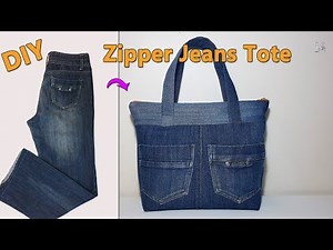 DIY ZIPPER JEANS TOTE | RECYCLE OLD JEANS | DIY BAG | TOTE BAG | BAG SEWING TUTORIAL