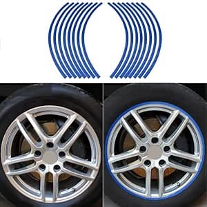 Reflective Rim Tape 16pcs Car Mortorcycle Wheel Stripes Wheel Decals Stripe Decals Wheel Stickers for Rims Fit for 16-19 inch Car Mortorcycle Bike Wheels (Blue)