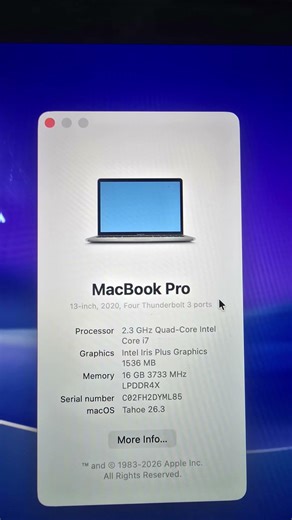 Macbook Pro A 2251 Years 2020 Core i7 512 GB SSD 16 GB RAM Cycle Count : 250