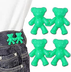 Bear Button Pins for Jean,Jean Buttons for Loose Jeans,No Sew Button Extenders for Jeans,Easy to Instant Reduce Too Loose Pants Waist,2 Sets(Green)