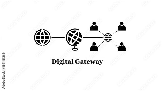 Digital gateway connecting global networks and users illustrating internet connectivity and data flow between people through central