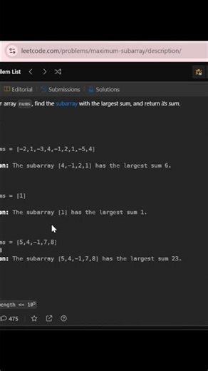 Maximum Subarray Problem Explained | Kadane’s Algorithm | LeetCode | DSA in Hindi #leetcode #dsa