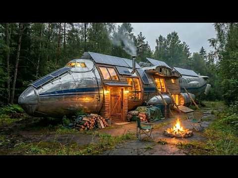 This man built a SECRET HOUSE inside the Antonov An-225 Mriya-Building a house in the forest (ASMR)