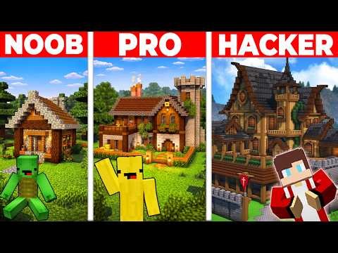 SURVIVAL STARTER HOUSE Build Guide In Minecraft - NOOB VS PRO CHALLENGE - Maizen Parody